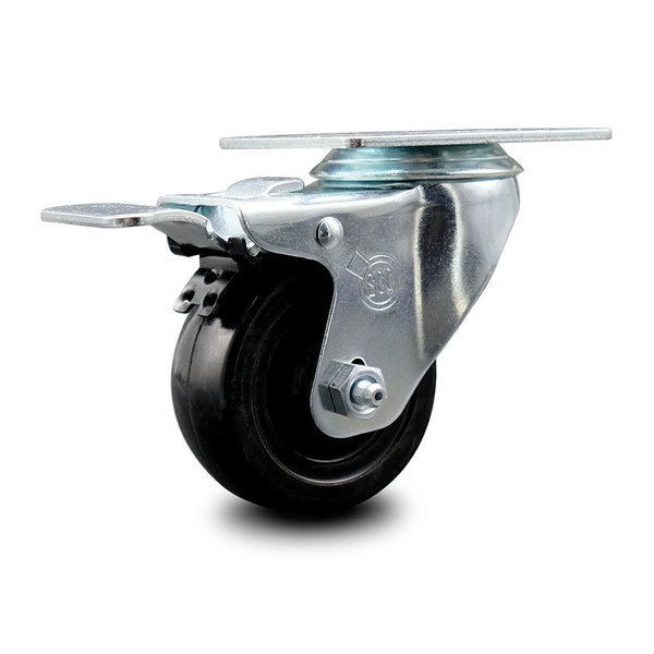 Service Caster 3 Inch Hard Rubber Wheel Swivel Top Plate Caster with Total Lock Brake SCC SCC-TTL20S314-HRS